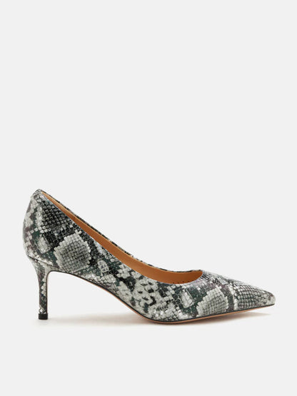 PAZZION, Adrianna Snake-Print Leather Heels, Black