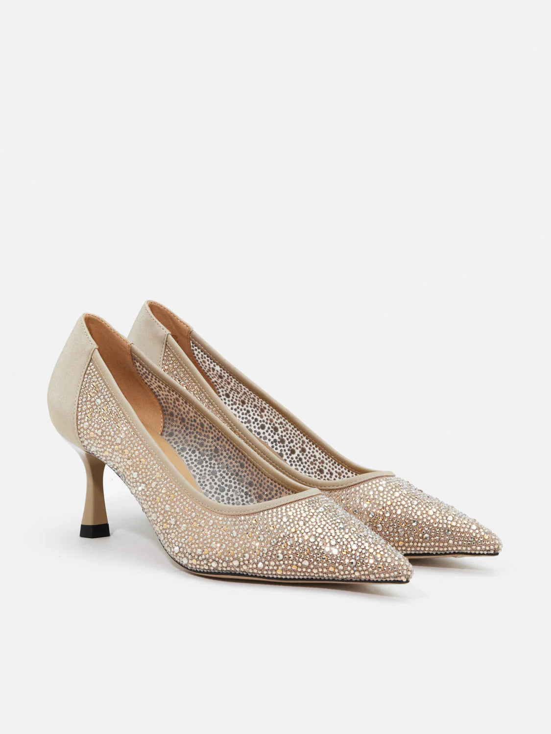 PAZZION, Agatha Crystal Embellished Pointed Toe Heels, Almond