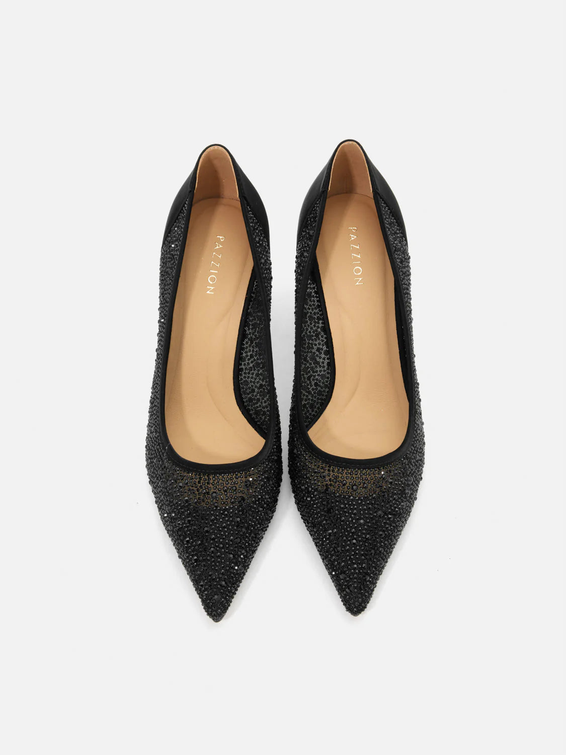 PAZZION, Agatha Crystal Embellished Pointed Toe Heels, Black