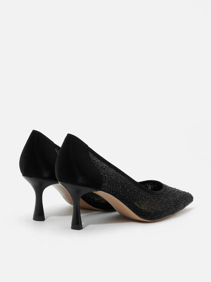 PAZZION, Agatha Crystal Embellished Pointed Toe Heels, Black