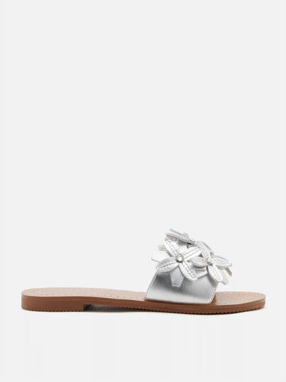 PAZZION, Aleena Floral Slides, Silver