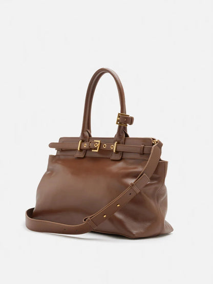 PAZZION, Alesha Top Handle Belted Bag, Brown