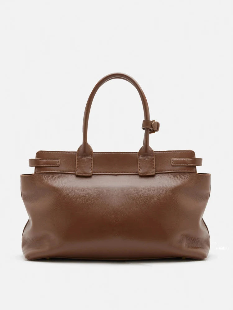 PAZZION, Alesha Top Handle Belted Bag, Brown