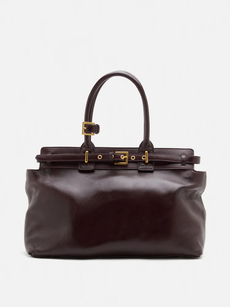 PAZZION, Alesha Top Handle Belted Bag, Wine