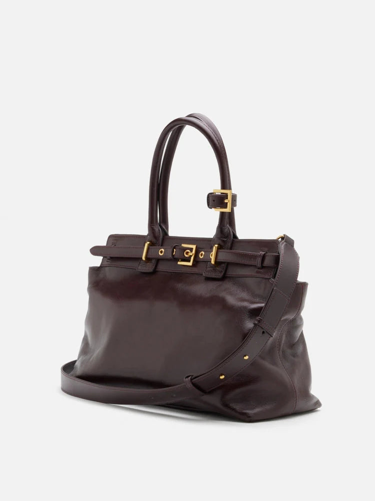 PAZZION, Alesha Top Handle Belted Bag, Wine