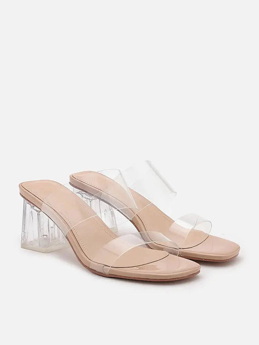 PAZZION, Alexandra Neutral Clear Strap Heels, Almond