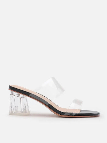 PAZZION, Alexandra Neutral Clear Strap Heels, Black