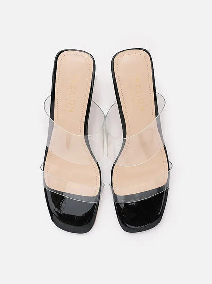 PAZZION, Alexandra Neutral Clear Strap Heels, Black