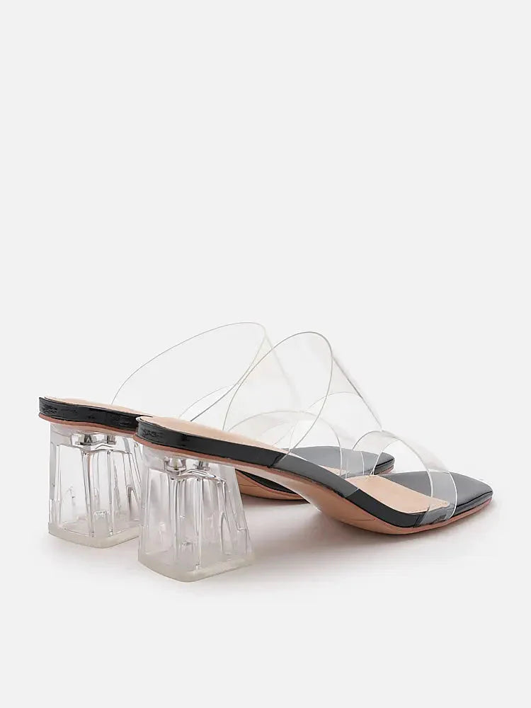 PAZZION, Alexandra Neutral Clear Strap Heels, Black