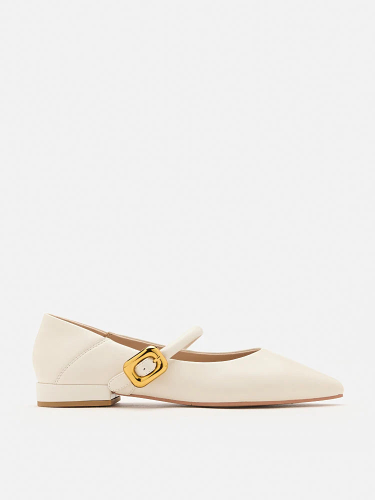 PAZZION, Alexis Pointed Toe Mary Janes, Beige