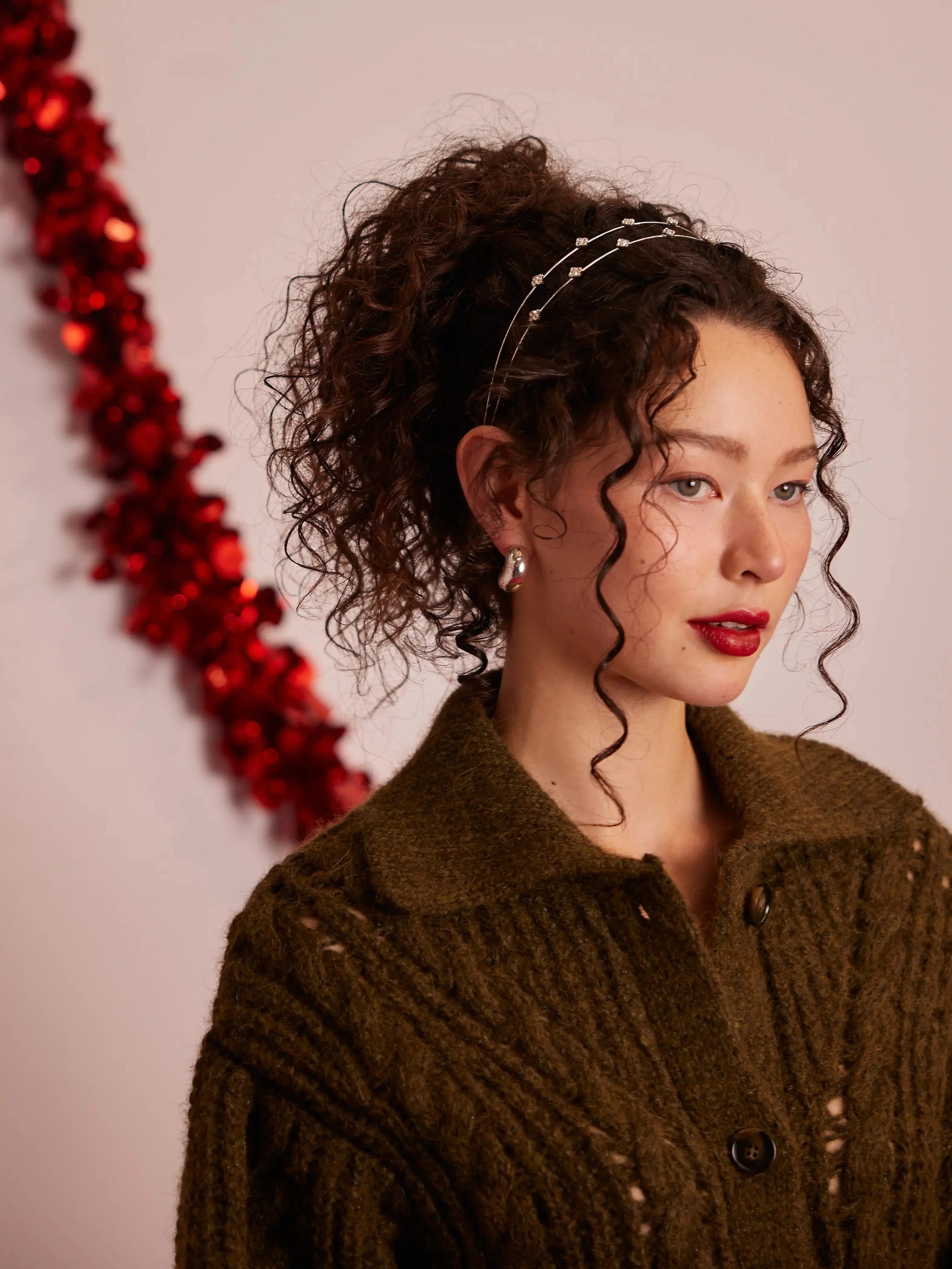 PAZZION, Allegra Diamante Double Hair Band, Silver