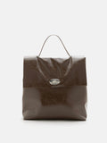 PAZZION, Allegra Silver Lock Leather Bag, Brown