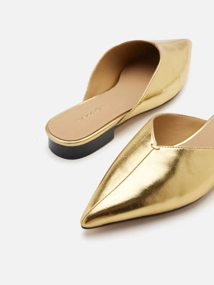 PAZZION, Allie Metallic Pointed Toe Mules, Gold