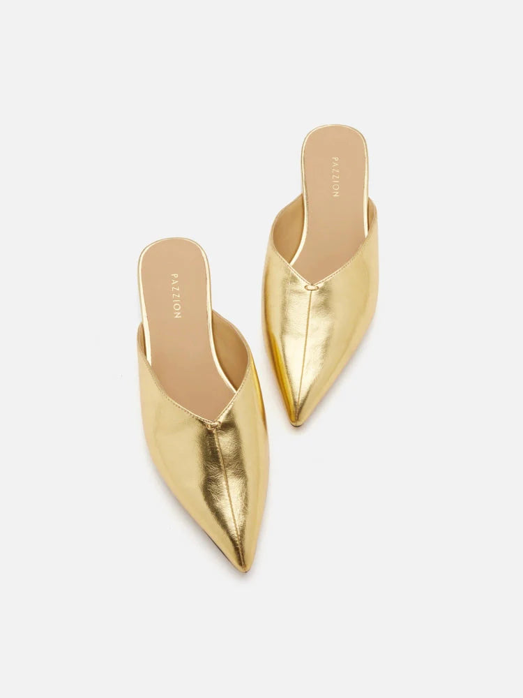 PAZZION, Allie Metallic Pointed Toe Mules, Gold