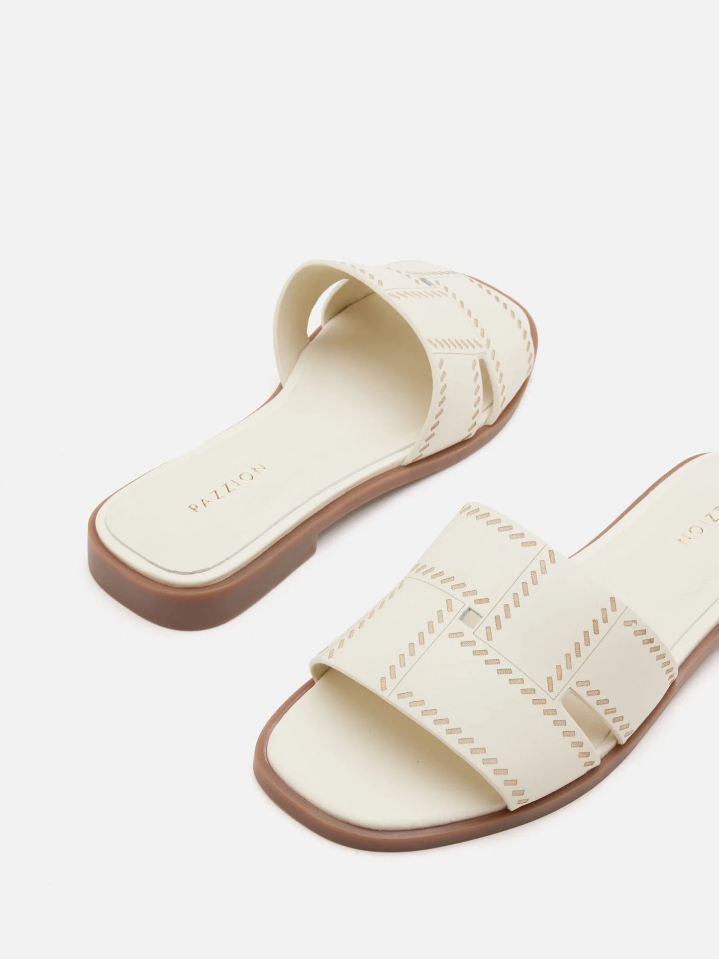 PAZZION, Alouette Woven Leather Slides, Beige