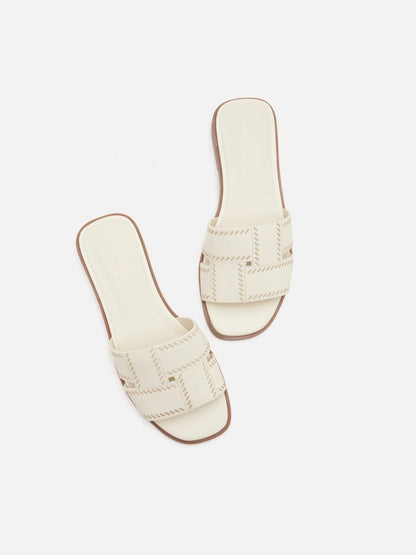 PAZZION, Alouette Woven Leather Slides, Beige