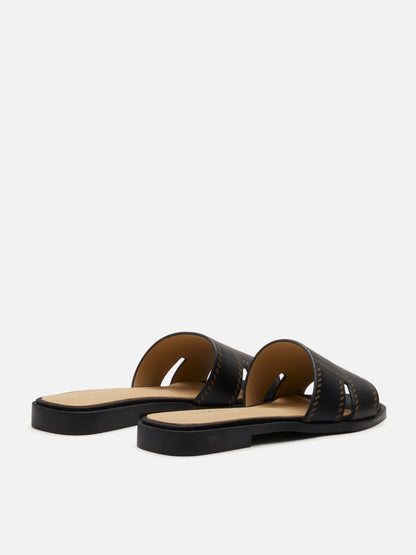 PAZZION, Alouette Woven Leather Slides, Black