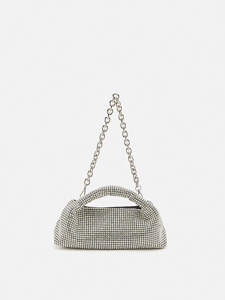 PAZZION, Amelia Diamante Embellished Bag, Silver