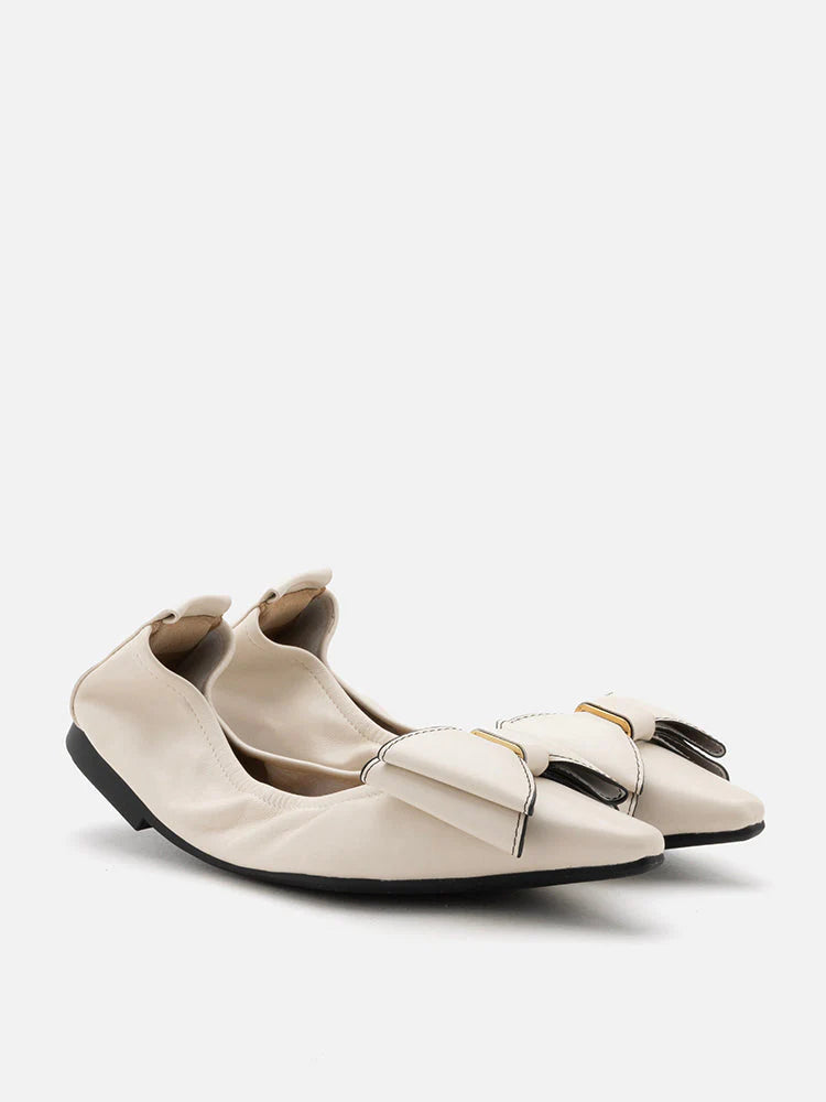 PAZZION, Amora Twin Bow Foldable Flats, Beige