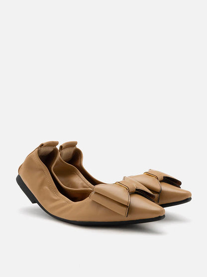 PAZZION, Amora Twin Bow Foldable Flats, Camel