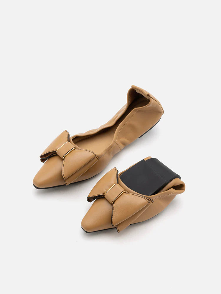 PAZZION, Amora Twin Bow Foldable Flats, Camel