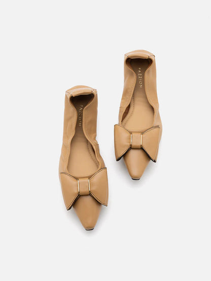 PAZZION, Amora Twin Bow Foldable Flats, Camel