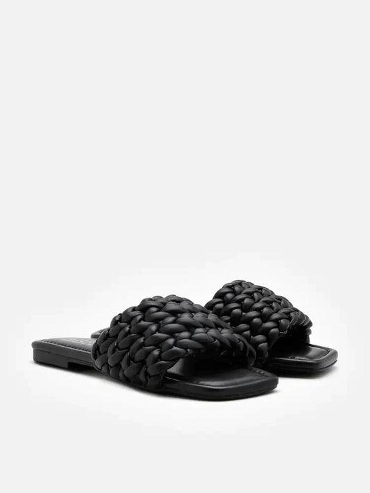 PAZZION, Amuro Weaved Slides, Black