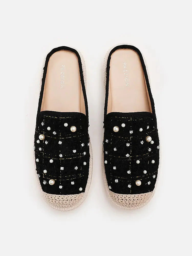 PAZZION, Andrina Pearl Espadrille Mules, Black