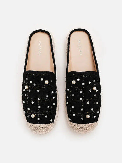 PAZZION, Andrina Pearl Espadrille Mules, Black