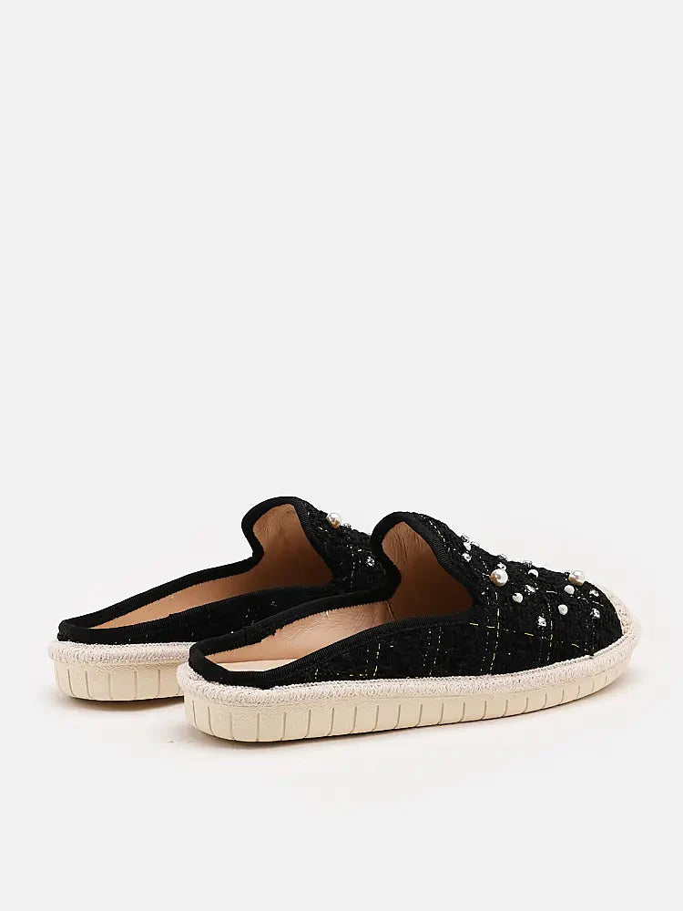 PAZZION, Andrina Pearl Espadrille Mules, Black