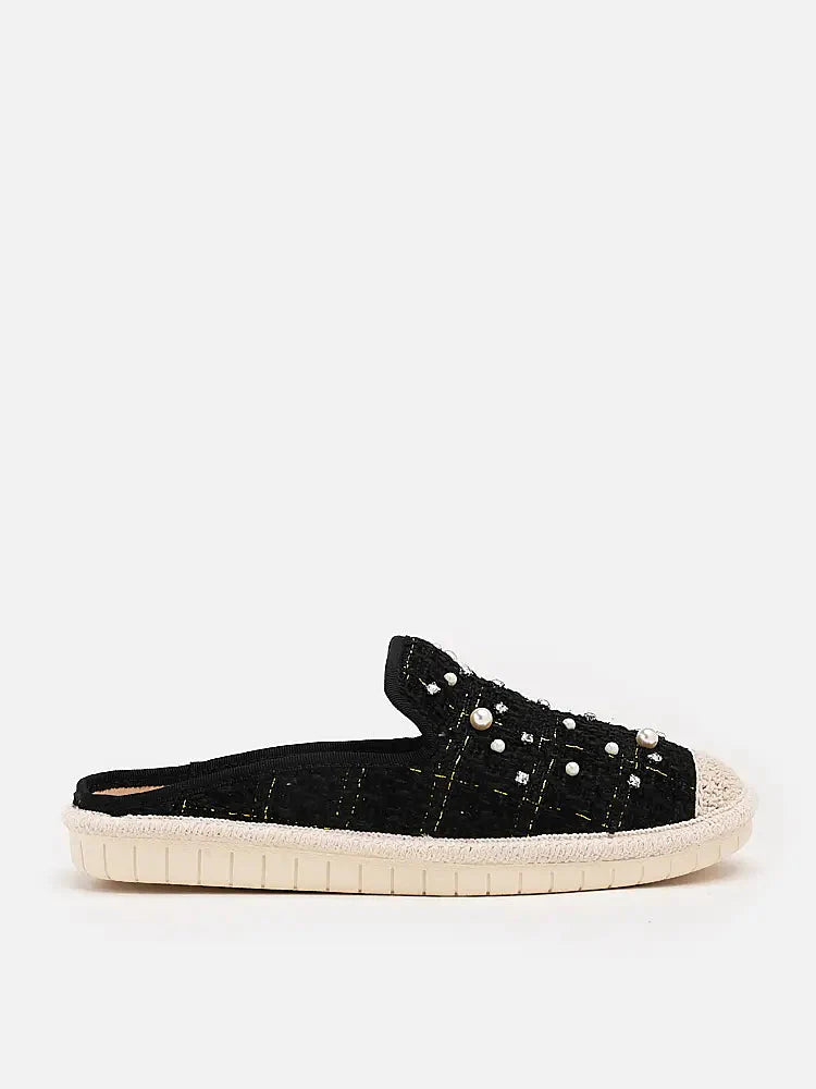 PAZZION, Andrina Pearl Espadrille Mules, Black