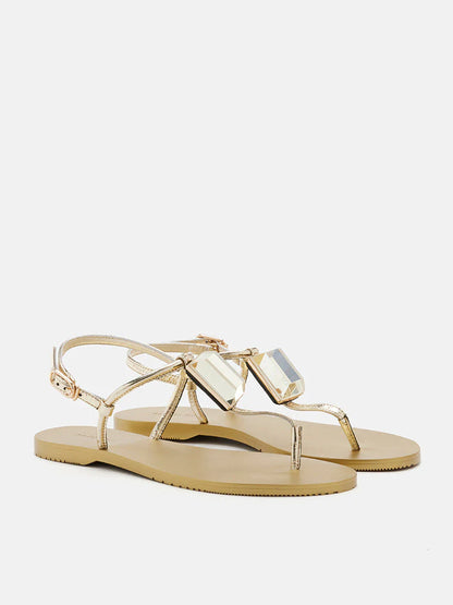 PAZZION, Annabel Diamante T-Bar Sandals, Gold