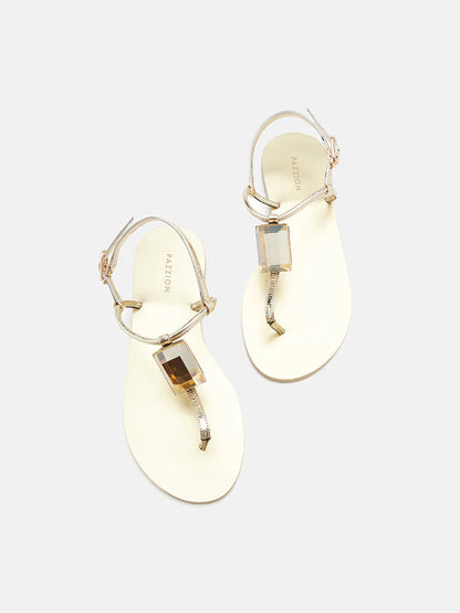 PAZZION, Annabel Diamante T-Bar Sandals, Gold