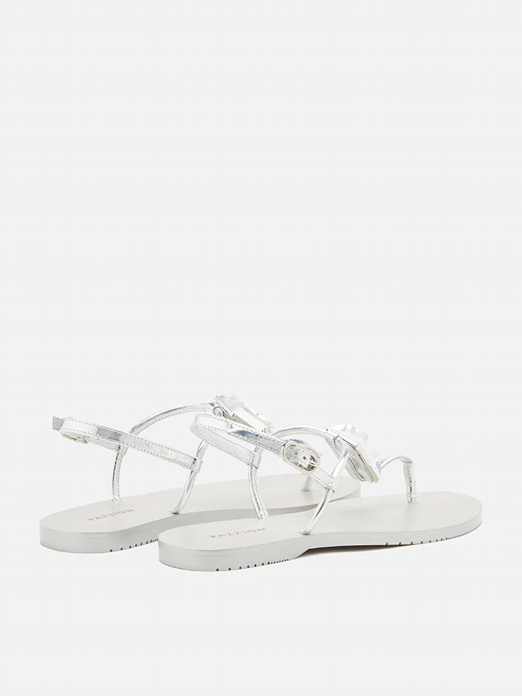 PAZZION, Annabel Diamante T-Bar Sandals, Silver