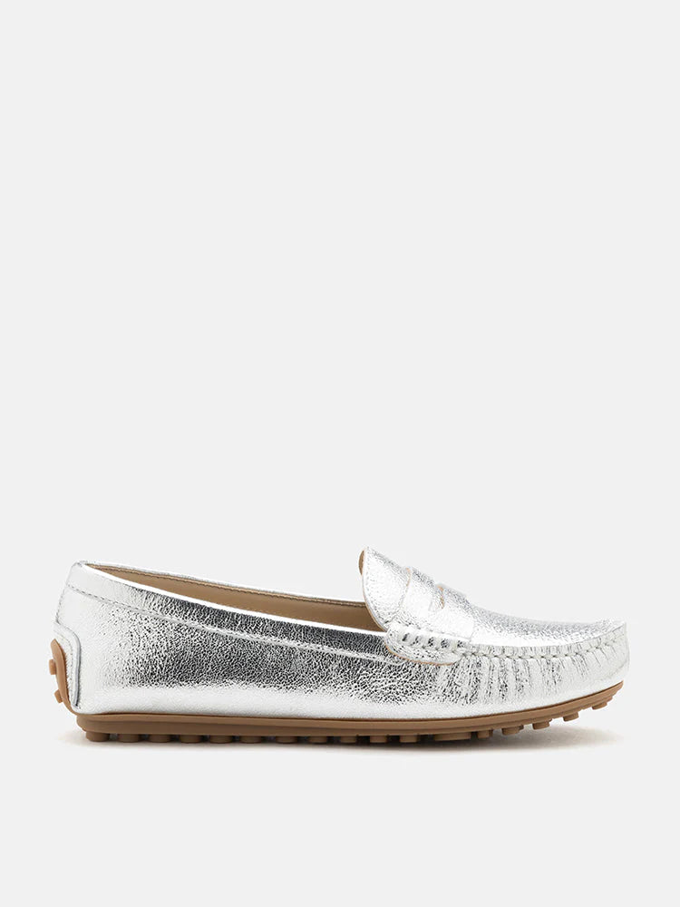 PAZZION, Ariana Metallic Penny Moccasins, Silver