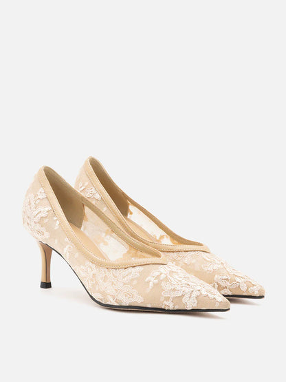 PAZZION, Ariella Lace Stiletto Pumps, Almond