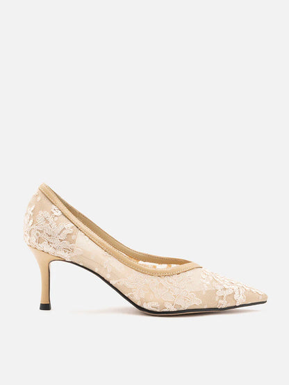 PAZZION, Ariella Lace Stiletto Pumps, Almond