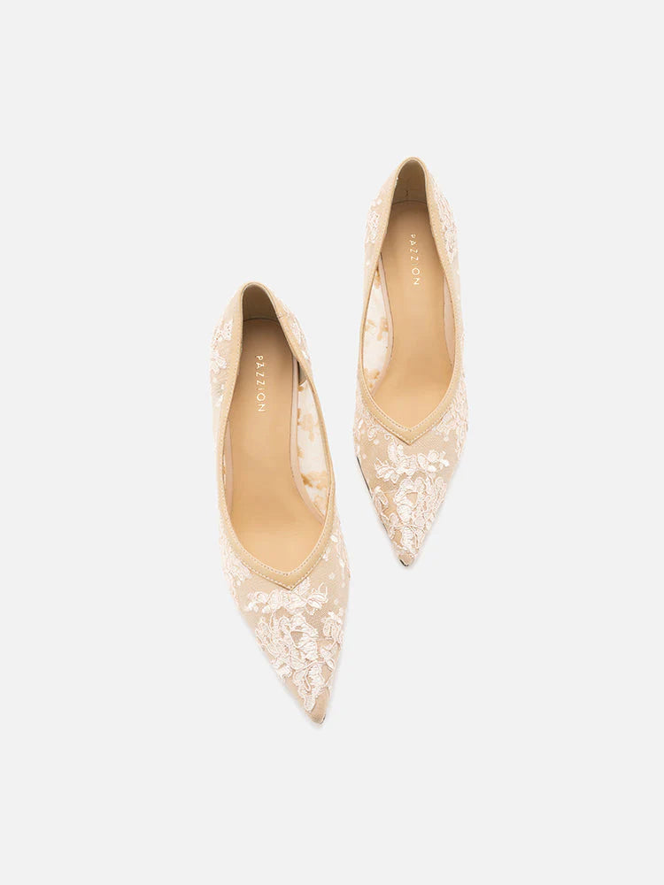 PAZZION, Ariella Lace Stiletto Pumps, Almond