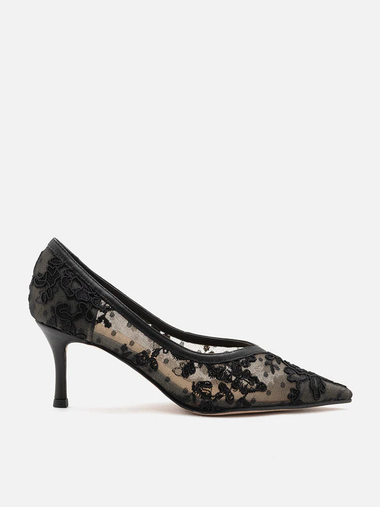 PAZZION, Ariella Lace Stiletto Pumps, Black