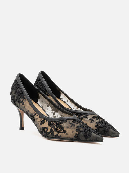 PAZZION, Ariella Lace Stiletto Pumps, Black