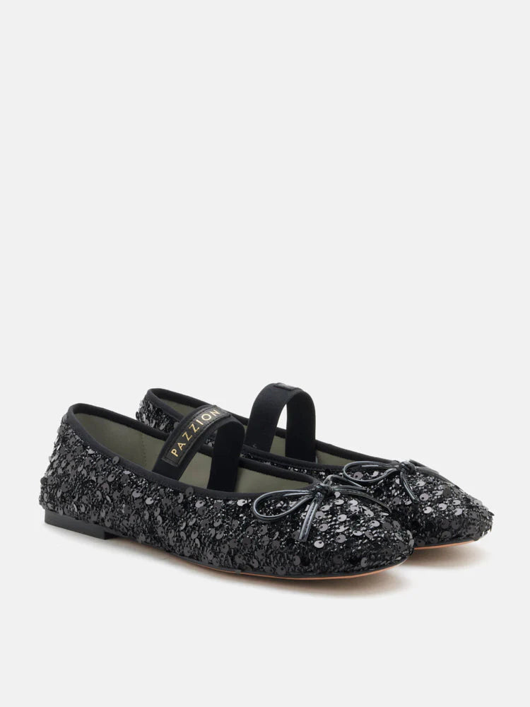 PAZZION, Ariya Sequinned Bow Mary Janes, Black