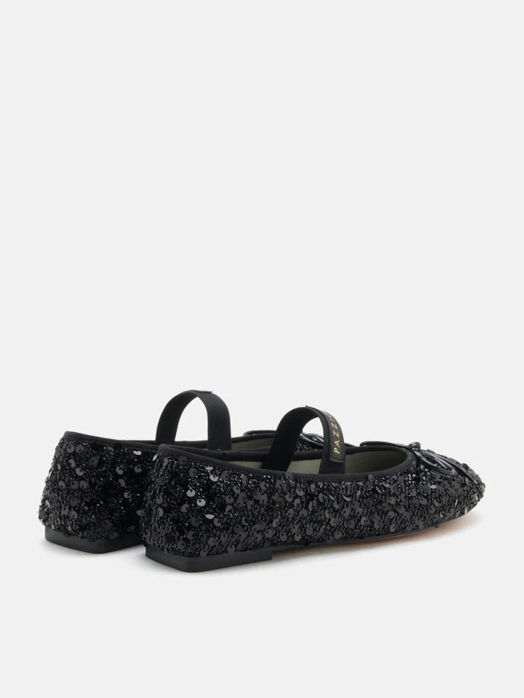 PAZZION, Ariya Sequinned Bow Mary Janes, Black