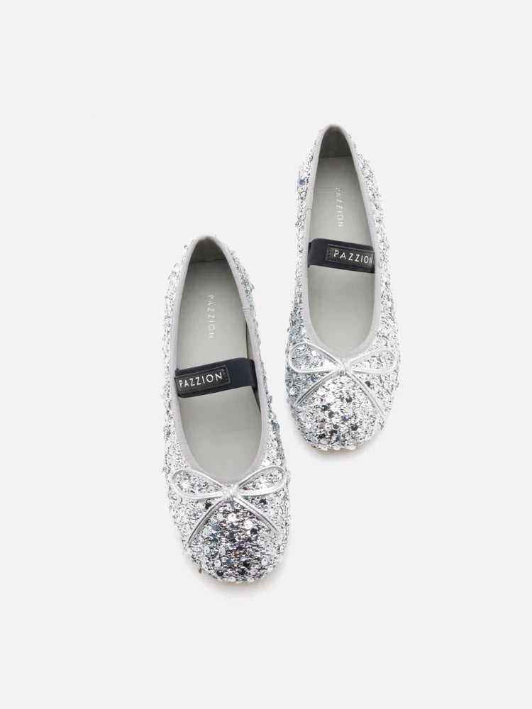 PAZZION, Ariya Sequinned Bow Mary Janes, Silver