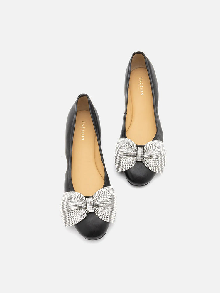 PAZZION, Arlene Diamante Bow Flats, Black