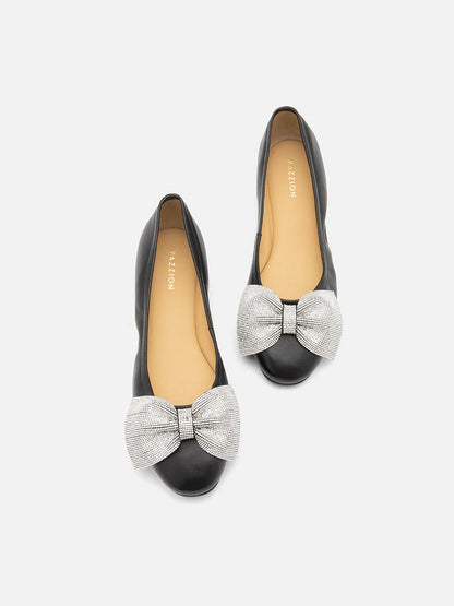 PAZZION, Arlene Diamante Bow Flats, Black