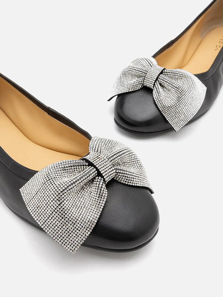 PAZZION, Arlene Diamante Bow Flats, Black