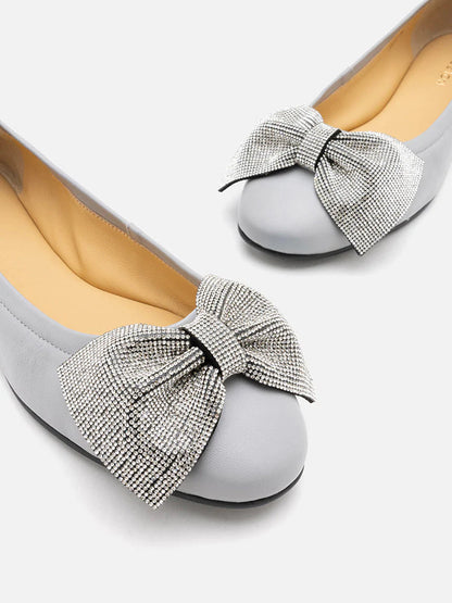 PAZZION, Arlene Diamante Bow Flats, Grey