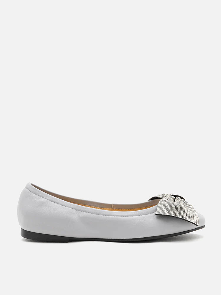 PAZZION, Arlene Diamante Bow Flats, Grey