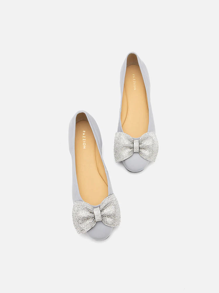 PAZZION, Arlene Diamante Bow Flats, Grey