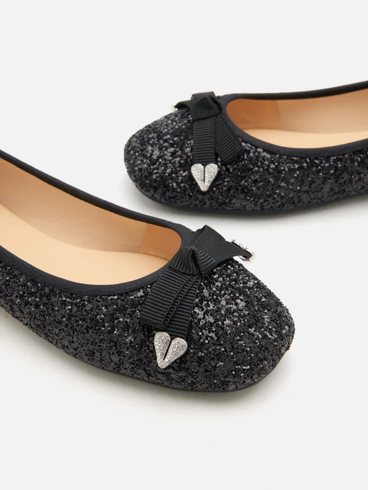 PAZZION, Astoria Glitter Bow Flats, Black